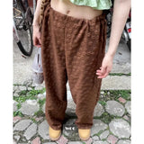 Picsgirl Vintage Korean Retro High Street Three-dimensional Flowers Both Sides Lace Up Low Waist Trousers Streetwear Wide Leg Pants