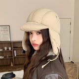 PICSGIRL  -  Down Cotton Bomber Hats for Women Winter Windproof Ear Protection Cap Warm Thick Motorcycle Lining Korean Solid Cycling Ski Hat