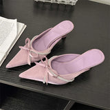 PICSGIRL  -  Crystal Butterfly-knot Woman Pumps Design Style Low Heels Ladies Pointed Toe Shallow Shoes Slides Mules Slippers