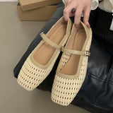 PICSGIRL  -  Braided Flat Ballet Shoes Square Toe Mary Jane Shoe Women Comfy Breathable Summer 2024 New Casual Retro Skeleton Balleting Shoes