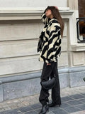 PICSGIRL  -  Women Elegant Zebra Printed Single Breasted Jacket Fashion Lapel Long Sleeves Loose Coat Autumn Chic Lady Commuting Outerwear