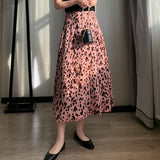 PICSGIRL  -  Pink Leopard Print Skirt Sweet Cool Cute Thin Mid-length A-line Skirt Spring/Summer Women Vintage Outerwear Clothing