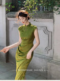 PICSGIRL  -   vintage natural literature art dress chinese style daily improved leisure qipao sexy sleeveless waist cinching slit qipao