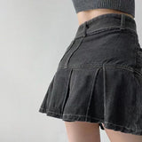 PICSGIRL  -  Denim Pleated Mini Skirt Vintage Sexy High Waist A-line Belt Women Embroidery Jean Short Skirt Summer Japanese Y2k