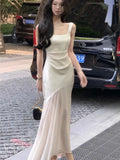 PICSGIRL  -  French Elegant Evening Party Mermaid Dresses Summer New Fashion Sleeveless Birthday Slim Dress Women Holiday Beach Clothes