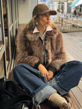 PICSGIRL  -  Vintage Lapel Zipper Faux Fur Coats Women Casual Plush Warm Short Jackets With Pockets Female Winter Autumn High Street Outwear