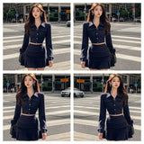 PICSGIRL  -  2024 Autumn new French elegant lapel single-breasted short top with pleated half-skirt suit fashion ladies two-piece suit