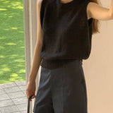 PICSGIRL  -  Fashion O-neck Slim Tops Summer Sleeveless Knitted Tank Top All-match Korean Solid Color Shirt Casual Elegant Loose Blouse