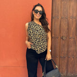 PICSGIRL  -  Women's 2024 Summer New Animal Print Asymmetric Top 0264/091 Drape Mid-Waist Wide-Leg Pants