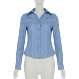PICSGIRL  -  Office Ladies Casual Striped Blouse Elegant Basic Turn-Down Collar Long Sleeve Shirts Women Spring Autumn Streetwear