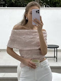 PICSGIRL  -  Off Shoulder Strapless Tops Women 2024 Summer New Elegant Simple Sleeveless Tank Tops Sweet Fashion Thin Knitted Camis Female