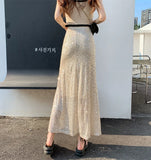 PICSGIRL  -  2024 Stylish Sequin Skirt Women's Clothes Spring Summer Elastic High Waist Slim A-line Long Skirt Shiny Wrap Hip Fishtail Skirts