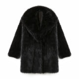 PICSGIRL  -  Lapels Faux Fur Coat Women 2024 Winter Brand Designer Fluffy Fox Fur Jacket Luxury Furry Overcoats Girl Stylish Long Outerwear