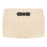 PICSGIRL  -  Y2K Belt Buckle Detail Knitted Shorts Japanese Girl Style Beige Slim Fit Sweater Shorts Cute Casual Outfits Winter