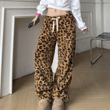 PICSGIRL  -  American Retro Leopard Print Plush Casual Pants Women Autumn Winter Streetwear Hot Girls Loose Warm Harajuku Y2K Pants