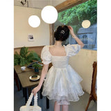 PICSGIRL -  French Bubble Sleeves Princess Skirt Sweet Girl Fluffy Skirt Slimming Dress Bow