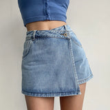 PICSGIRL  -  Denim Skirt Shorts Women Y2K Casual Summer Solid High Waist Shorts Asymmetrical A-Line Female Streetwear Jean Mini Skirts