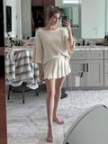 PICSGIRL  -  Knitted Mini Skirts Set Women 2 Pieces Flare Sleeve Sweater A-line Skirt Pleated Elegant New Lady All-matching Outfit Spring