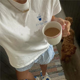 PICSGIRL  -  It Is Coffee Time Letter Print Casual Summer T-shirt Coffee Cup Pattern Cute Short Sleeve Tee Cotton Fashion Streetwear Top 2024