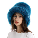 PICSGIRL  -  Autumn Winter Women Keep Warm Rainbow Faux Fox Fur Basin Cap Female Fashion Casual Party Bucket hat Music Festival Thickened Hat