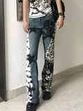 PICSGIRL  -  High Street Retro Large Size Washed Skull Leopard Print Straight Jeans y2k Winter New Style Hot Girl Slim Low Waist Flare Pants