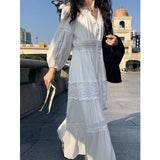 PICSGIRL  -  White Women's Sundress Summer Lace Boho Oversized Maxi Dress Long Sleeve Cotton Beach Dress Casual Korean Fashion Chic