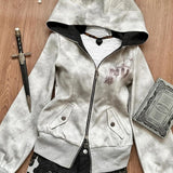 PICSGIRL  -  Y2k Aesthetic Vintage Printing Pocket Hoodies Gothic Fairy Grunge Hooded Jackets Autumn Women Double Zippers Punk Sweatshirt