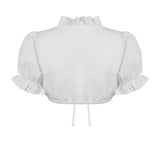 PICSGIRL  -  Puff Sleeve Bow Bandage Blouse Women Y2k Aesthetic Sweet Pleated Crop Shirt Harajuku White Square Collar Blusas Summer All Match