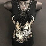 PICSGIRL  -  Dark Gothic Skull Print Tie Up Y2K Spicy Girl Slip Dress Summer New Fashion Slimming Tie Up Mid length Tank Top Women Clothing