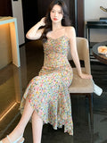 PICSGIRL  -  2024 Elegant Chic Fancy Women's Dress Korean Fashion Casual Sling Beach Long Dress Summer Bodycon Ruffled Mermaid Evening Dress