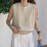 PICSGIRL  -  Fashion O-neck Slim Tops Summer Sleeveless Knitted Tank Top All-match Korean Solid Color Shirt Casual Elegant Loose Blouse