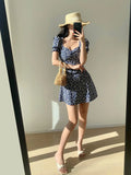 PICSGIRL  -  French Elegant Square Collar Print Puff Short Sleeve Dress Summer New High-Waist Mini Dress Women Floral Dress