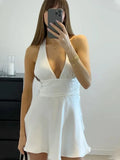 PICSGIRL  -  Women Summer Sexy Halter Mini Dress Fashion V-Neck Sleeveless Backless Dresses Female Elegant Back Bow A-Line Dress