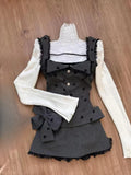 PICSGIRL  -  Sweet Cute White Ruffled Tops+Lace Edge Grey Vest+slimming High Waisted Skirt 3 Piece Set for Women Winter Japanese Skirt Suit