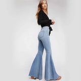 PICSGIRL  -  Fashion Button Big Flared Trousers Ladies Spring Fringe Stitching All-match High Waist Slimming Jeans Slim Long Stretch Tights