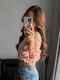 Picsgirl Elegant Pink Pleated Round Collar Shirt Casual Slim Fit Long Sleeve Short Tops 2023 Fashion Female Autumn Office Ladies Pullover