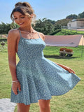 PICSGIRL  -  Fashion Summer Print Dress Confetti Heart Print Crisscross Tie Backless Cami Dress Elegant Casual Beach Sundress Robe