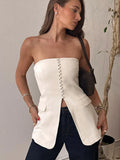 PICSGIRL  -  Fashion Sexy Off Shoulder Sleeveless Single-breasted Tops Women Summer Elegant Solid Long Strapless Top All-match Casual Street