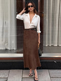 PICSGIRL  -  Elegant Suede Brown Women Skirts High Waist Pleated Slim Female Skirt 2024 Autumn Winter Zipper Office All Match Lady Party Wear