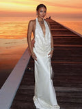 PICSGIRL  -  Vacation Temperament 2-Piece Set Women Swing Collar Arabesques Backless Tops+Smooth Skirts Beach Party Matching Suits