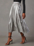 PICSGIRL  -  New Fashion Giny Pleated Long Skirts Autumn Winter High Waist A- Shaped Midi Long Metallic Pleated Skirt for Women Skirts