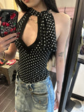 PICSGIRL  -  American Retro Black Polka Dot Halter Sleeveless Tops Women Casual Sexy Spice Girl Slim Strap Vest Summer Y2k Vintage Clothing