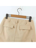 PICSGIRL  -  Y2k Style Under Burr Edge Summer Straight Green Short Skirts Women High Waist Fashion Zipper Fly Pockets Khaki Mini Skirt