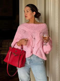 PICSGIRL  -  Chic Loose Women's Hollow Out Knitted Pullover Chic Round Neck Lantern Long Sleeve Casual Sweaters Female High Street Jumpers