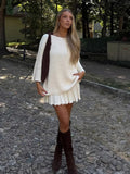 PICSGIRL  -  Knitted Mini Skirts Set Women 2 Pieces Flare Sleeve Sweater A-line Skirt Pleated Elegant New Lady All-matching Outfit Spring