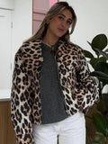 PICSGIRL  -  Women Casual Leopard Print Bomber Jacket Elegant Lapel Long Sleeves Zipper Pockets Loose Coat 2024 Autumn Lady High Streetwewar