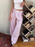 PICSGIRL  -  Classic Plaid Wide Leg Pants Women Mid Waist Pocket Simple Trouser 2024 Summer New Chic Fashion Casual Long Pant