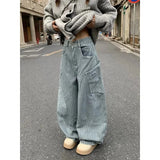 PICSGIRL  -  American Retro Y2K Pocket Striped Baggy Jeans Women Autumn Winter Street Loose Casual Harajuku Fashion High Waist Wide Leg Jeans