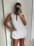 PICSGIRL  -  Summer Mini Tank Dress Woman Trendy White O-Neck Sleeveless Pleated Lace-Up Decorate Zipper Female Fashion Slim Dresses