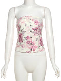 PICSGIRL  -  Sweet 2Piece Set Women Flower Print Single-Breasted Metal Buckle Wrap Mini Top+Patchwork Lace Folds Skirt Matching Suits